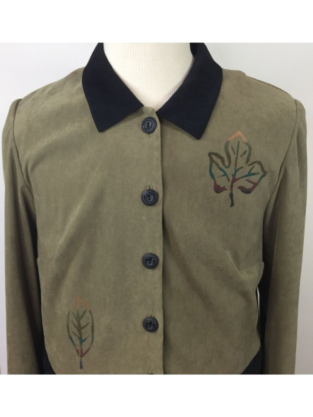 Vintage Lady Dorby Women 2 Pc Set Black Dress Green Jacket Stamped Leaf Size 16W - Picture 4 of 16
